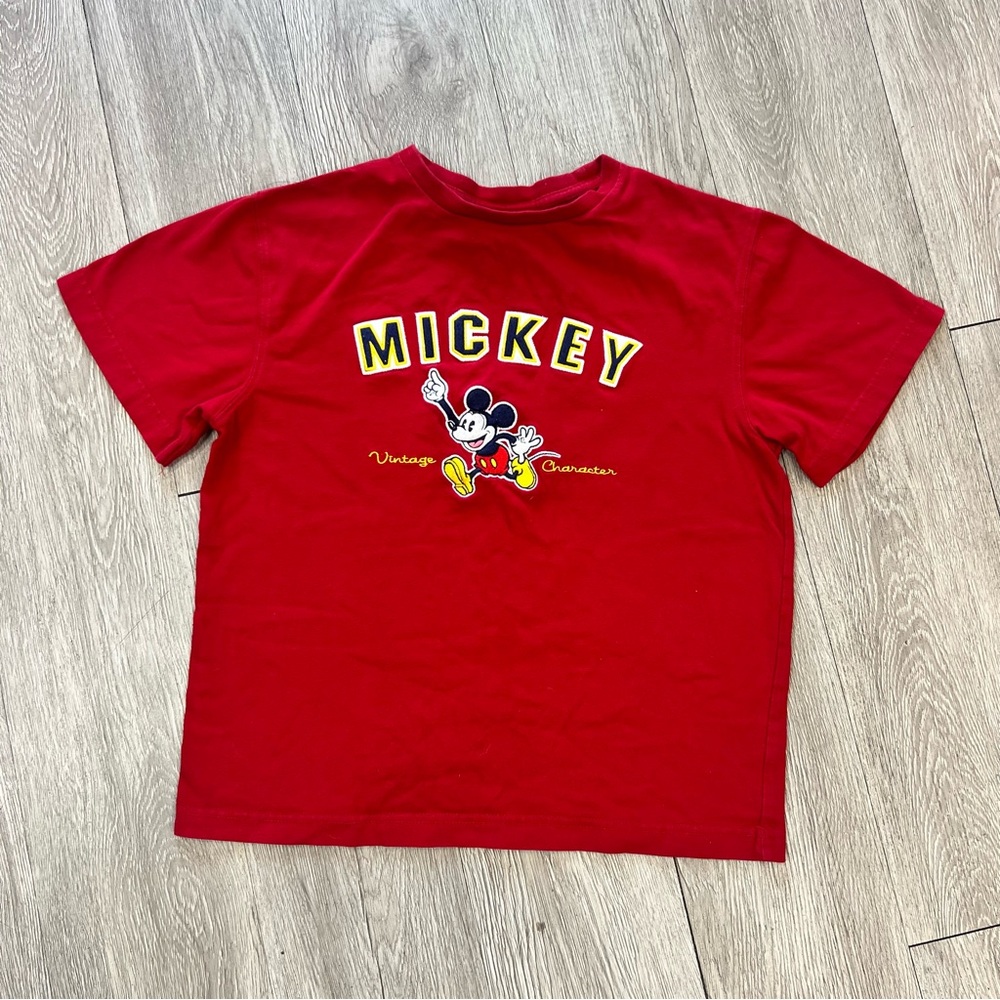 Disney Vintage Red Mickey Mouse Embroidered Kids T-Shirt